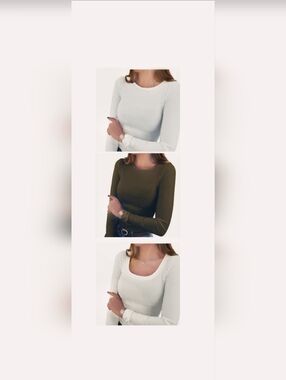 🖤 Ribbed Long Sleeve Tops Bundle 3 Pc White & Olive Slim Fit - Size Small